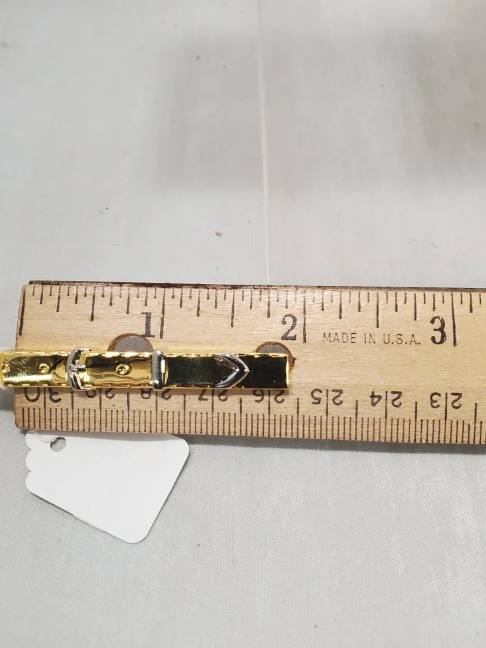 Gold & Silver-Tone Belt-Design Tie Clip and Round Button Cover Cuff Link Set